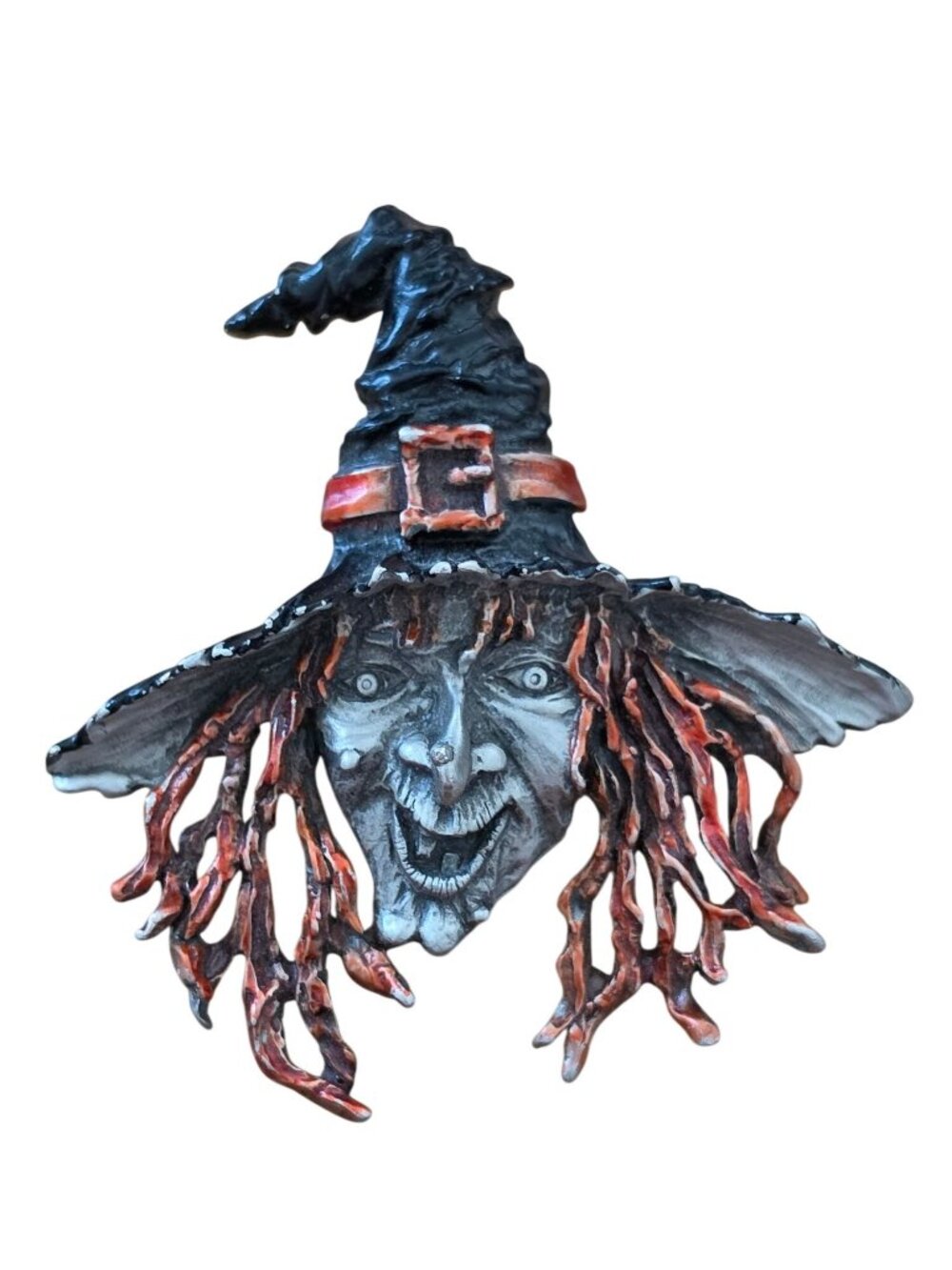 Rare Vintage JJ Jonette Halloween Silvertone Witch Brooch Pin Book Piece EVC